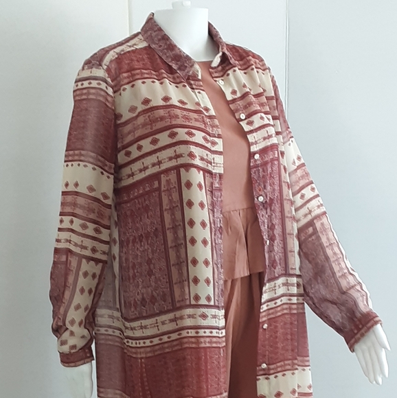 ZARA WOMAN Ethnic Print Relaxed Fit Long Sleeve Duster Sz. L - Picture 2 of 8